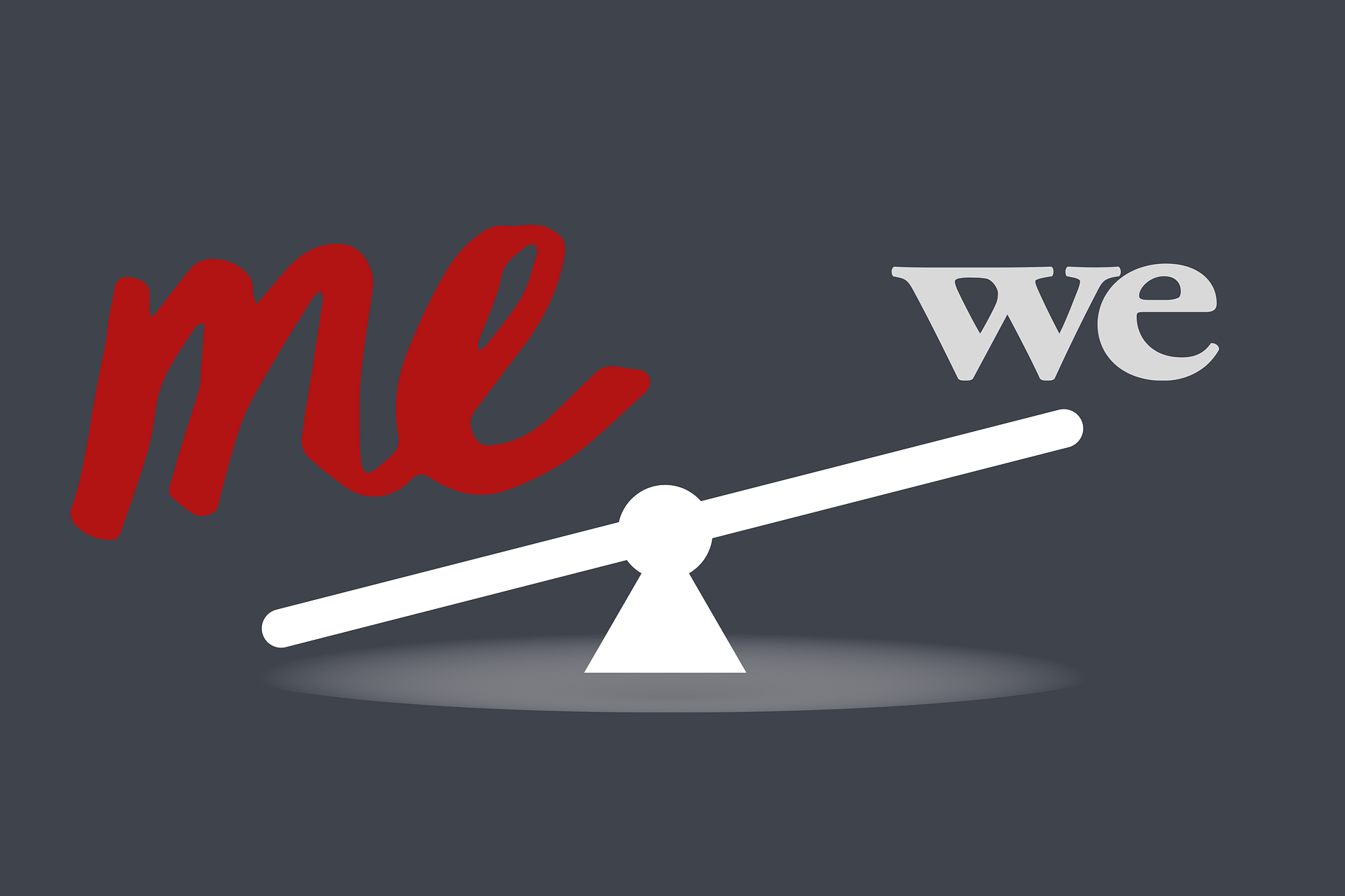 MeWe logo on a dark background: red handwritten 'me' with a white balance scale below and gray 'we' text to the right.